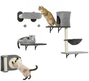 PawHut 4Pcs Cat Wall Shelves, Cat Wall Furniture Set for Cats Playing PawHut 4Pcs Cat Wall Shelves, Cat Wall Furniture Set for Cats Playing