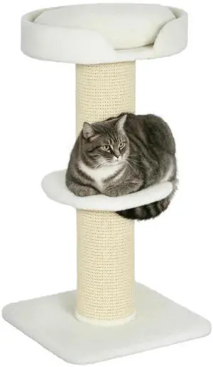 Cat Tree with Sisal Mat Scratching Post Cat Bed Cushion, Cream White Cat Tree with Sisal Mat Scratching Post Cat Bed Cushion, Cream White