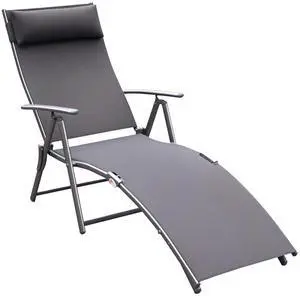 Reclining Chair Sun Lounger Tri-Fold Adjustable Garden Grey Reclining Chair Sun Lounger Tri-Fold Adjustable Garden Grey