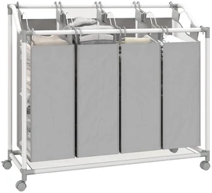 Laundry Hamper with Wheels, 160L Laundry Basket with 4 Bags, Grey Laundry Hamper with Wheels, 160L Laundry Basket with 4 Bags, Grey