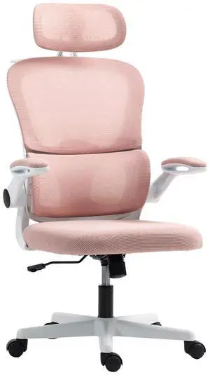 Office Chair, Mesh Desk Chair with Headrest and Lumbar Support, Pink Office Chair, Mesh Desk Chair with Headrest and Lumbar Support, Pink