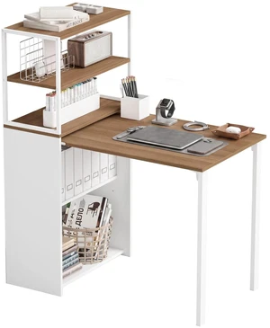 Folding Computer Desk with 4-Tier Bookshelf, Natural Folding Computer Desk with 4-Tier Bookshelf, Natural