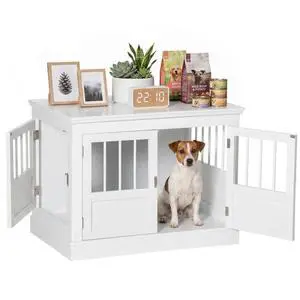 31" Dog Crate Furniture End Table with Three Doors for Small Dogs 31" Dog Crate Furniture End Table with Three Doors for Small Dogs