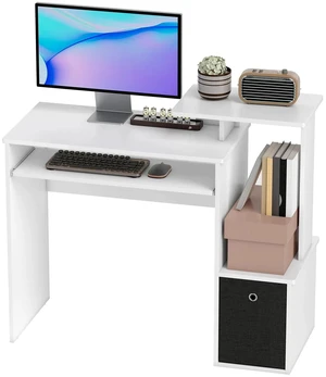 Computer Desk with Sliding Keyboard Tray Storage Drawer Shelf Workstation White Computer Desk with Sliding Keyboard Tray Storage Drawer Shelf Workstation White