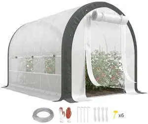10'x6.6' Tunnel Greenhouse with Upgraded Structure, Mesh Door 10'x6.6' Tunnel Greenhouse with Upgraded Structure, Mesh Door