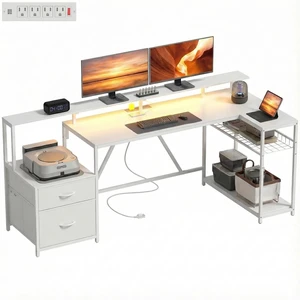 76" Reversible Gaming Desk with RGB Lights and USB Ports, White 76" Reversible Gaming Desk with RGB Lights and USB Ports, White