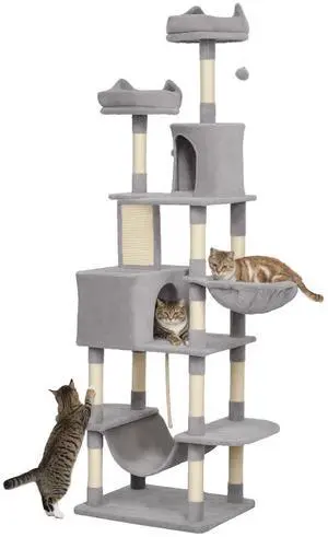 81" Large Cat Tree w/ Scratching Posts, Light Grey 81" Large Cat Tree w/ Scratching Posts, Light Grey