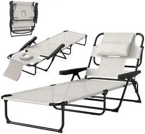 Folding Lounge Chair w/ Reclining Back, Tanning Chair, Dark Blue Folding Lounge Chair w/ Reclining Back, Tanning Chair, Dark Blue
