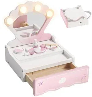 Kids Vanity Makeup Set with Lights, Mirror, 8 Pcs Accessories Kids Vanity Makeup Set with Lights, Mirror, 8 Pcs Accessories