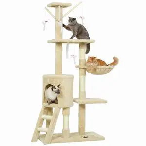 52" Multi-Level Cat Tree Kitty Activity Center Scratcher Tower Condo Beige 52" Multi-Level Cat Tree Kitty Activity Center Scratcher Tower Condo Beige