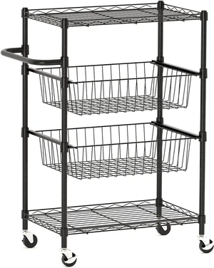 4-Tier Metal Rolling Cart on Wheels with Handle with Removable Storage Baskets 4-Tier Metal Rolling Cart on Wheels with Handle with Removable Storage Baskets