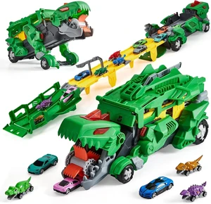 Dinosaur Carrier Truck Playset, 6 Cars&6 Dinosaurs with 3-Layer Race Track Dinosaur Carrier Truck Playset, 6 Cars&6 Dinosaurs with 3-Layer Race Track
