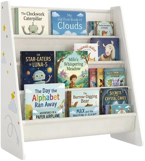 Fabric Kids Bookshelf, 4-Tier Toddler Sling Book Rack for Playroom Fabric Kids Bookshelf, 4-Tier Toddler Sling Book Rack for Playroom