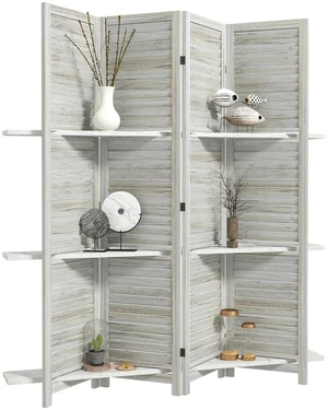 4-Panel 5.6ft Folding Privacy Screen Room Divider with 3 Shelves Blinds Wooden 4-Panel 5.6ft Folding Privacy Screen Room Divider with 3 Shelves Blinds Wooden