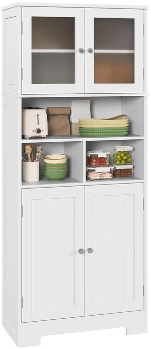 Modern Kitchen Pantry Storage Cabinet with Glass Doors White Modern Kitchen Pantry Storage Cabinet with Glass Doors White