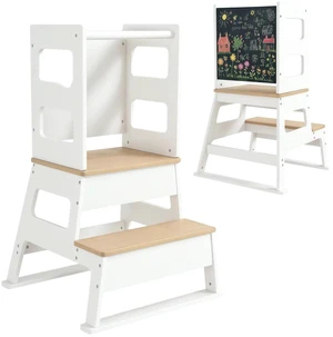 2 in 1 Toddler Tower w/ Chalkboard, Safety Rail, White 2 in 1 Toddler Tower w/ Chalkboard, Safety Rail, White