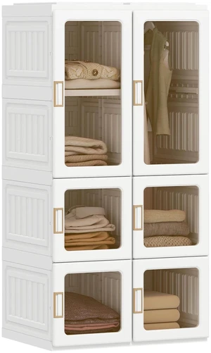Portable Closet Wardrobe with 5 Compartments, Hanging Rod, White Portable Closet Wardrobe with 5 Compartments, Hanging Rod, White
