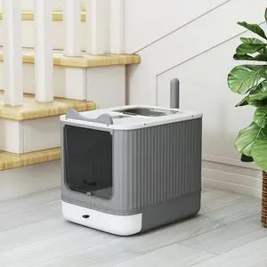PawHut Cat Litter Box with Lid, Front-Entry, Top-Exit for Medium Cats White PawHut Cat Litter Box with Lid, Front-Entry, Top-Exit for Medium Cats White
