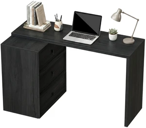 Shaped Computer Desk with 3 Drawers Black Wood Grain Shaped Computer Desk with 3 Drawers Black Wood Grain