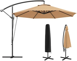 9.5' Cantilever Patio Umbrella with Wind Strap, Cover, Khaki 9.5' Cantilever Patio Umbrella with Wind Strap, Cover, Khaki