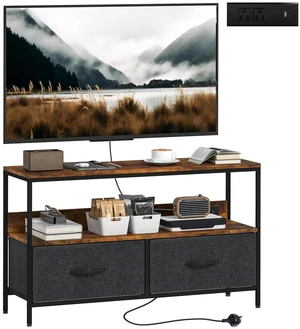 TV Stand with Charging Station and Storage, Rustic Brown TV Stand with Charging Station and Storage, Rustic Brown