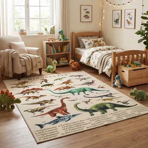 Large Play Mat 79" x 59" for Toddlers, Living Room with Dinosaur Pattern Large Play Mat 79" x 59" for Toddlers, Living Room with Dinosaur Pattern