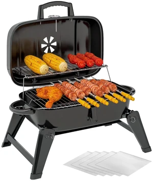 Charcoal Barbecue Grill Small BBQ with 1232 cm² Grate, Adjustable Vent, Black Charcoal Barbecue Grill Small BBQ with 1232 cm² Grate, Adjustable Vent, Black