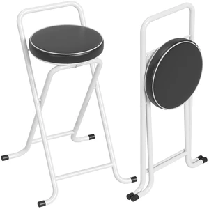 Folding Stools Set of 2, Foldable Bar Stools with PU Seat, Black Folding Stools Set of 2, Foldable Bar Stools with PU Seat, Black