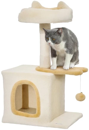 28" Cat Tree Tower with Plush Top Bed, Beige and Yellow 28" Cat Tree Tower with Plush Top Bed, Beige and Yellow