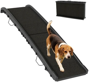 61 Inches Folding Pet Ramp with Frosted Surface, Raised Side Rails 61 Inches Folding Pet Ramp with Frosted Surface, Raised Side Rails