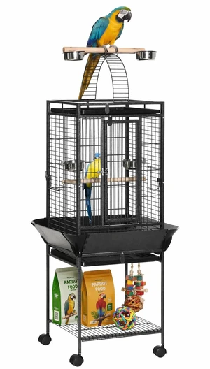61.5" Bird Parakeet Cage with Play Top Rolling Stand Storage Shelf Wood Perch 61.5" Bird Parakeet Cage with Play Top Rolling Stand Storage Shelf Wood Perch