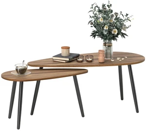 Nesting Coffee Tables Set of 2, End Tables with Steel Legs, Brown Nesting Coffee Tables Set of 2, End Tables with Steel Legs, Brown