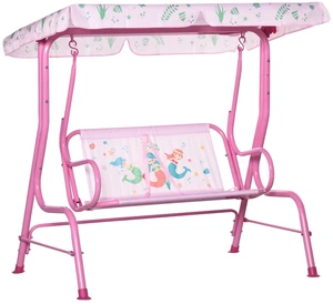 2-Seat Kids Patio Canopy Swing, w/ Adjustable Awning, Seat Belt, Mermaid Pattern 2-Seat Kids Patio Canopy Swing, w/ Adjustable Awning, Seat Belt, Mermaid Pattern