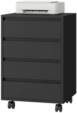 4 Drawer File Cabinet, Filing Cabinet with Lockable Wheels, Black 4 Drawer File Cabinet, Filing Cabinet with Lockable Wheels, Black