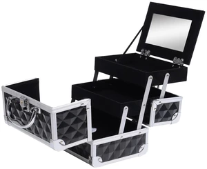 Makeup Train Case Aluminum 3 Tiers Cosmetic Jewelry Organizer W/Mirror Makeup Train Case Aluminum 3 Tiers Cosmetic Jewelry Organizer W/Mirror