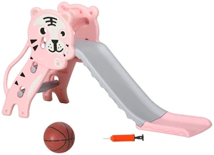 3 in 1 Toddler Slide for Indoor with Basketball Hoop, Pink 3 in 1 Toddler Slide for Indoor with Basketball Hoop, Pink