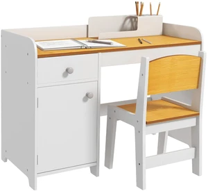 Kids Desk and Chair Set for 3-6 Year Old with Storage, White Kids Desk and Chair Set for 3-6 Year Old with Storage, White