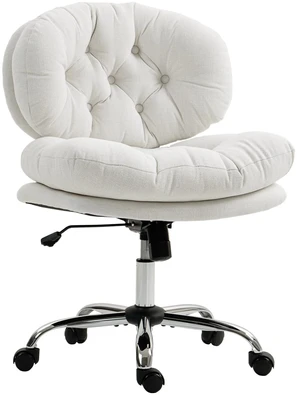 Armless Office Chair with Wide Thick Padded Seat, White Armless Office Chair with Wide Thick Padded Seat, White