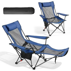 Reclining Camping Chair Portable Folding Lounger for Adult Heavy Duty Blue Reclining Camping Chair Portable Folding Lounger for Adult Heavy Duty Blue
