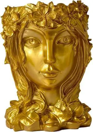 Face Flower Pot Head Planter with Drainage Hole - Cute Resin Goddess Face Planter for Indoor & Outdoor Use (Goddess Golden, Large) Face Flower Pot Head Planter with Drainage Hole - Cute Resin Goddess Face Planter for Indoor & Outdoor Use (Goddess Golden, Large)