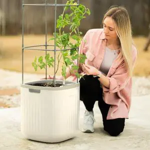 Vego garden Planters for Outdoor & Indoor Plants, Large Plant Pots with Self Watering, 15" Tall Large Plant Pots with Trellis for Flowers Plants Decor, Cream White Vego garden Planters for Outdoor & Indoor Plants, Large Plant Pots with Self Watering, 15" Tall Large Plant Pots with Trellis for Flowers Plants Decor, Cream White