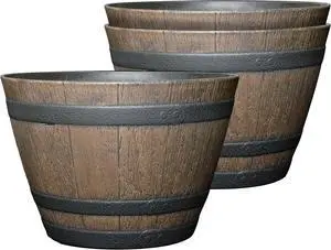 Classic Home and Garden Outdoor Whiskey Resin Flower Pot Barrel Planter, Walnut Brown, 15" (Pack of 3) Classic Home and Garden Outdoor Whiskey Resin Flower Pot Barrel Planter, Walnut Brown, 15" (Pack of 3)