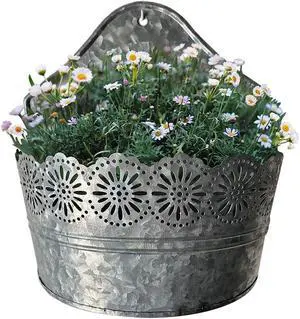 Lily's Home Indoor Outdoor Wall Mounted Planter with Floral Accents for Succulents, Cacti, Herbs, Faux Plants, Galvanized Metal. Plants Not Included Lily's Home Indoor Outdoor Wall Mounted Planter with Floral Accents for Succulents, Cacti, Herbs, Faux Plants, Galvanized Metal. Plants Not Included