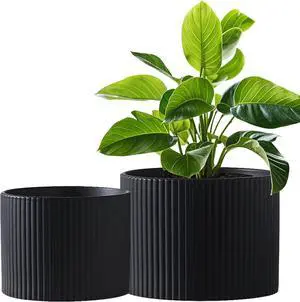 Matte Black Ceramic Plant Pots, 8.1 + 6 Inch Planters for Indoor Plants, Modern Flower Pots with Drainage, Two-Sizes Set Matte Black Ceramic Plant Pots, 8.1 + 6 Inch Planters for Indoor Plants, Modern Flower Pots with Drainage, Two-Sizes Set