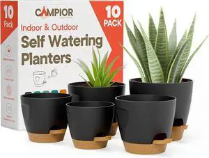 Black Self Watering Pots 10 Pack, Indoor and Outdoor Plant Pots with Wick Rope & Drainage Holes, Easy Watering Lip, Lightweight Plastic Self Watering Planter for Succulents, Houseplants, and Herbs Black Self Watering Pots 10 Pack, Indoor and Outdoor Plant Pots with Wick Rope & Drainage Holes, Easy Watering Lip, Lightweight Plastic Self Watering Planter for Succulents, Houseplants, and Herbs