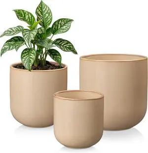 vancasso 6+8+10 inches Ceramic Plant Pots, Set of 3, Planters with Drainage Hole, Flower Pots Planters Pots for Indoor Plants, Modern Indoor Decorative Garden Pot, Home Decor, Brown vancasso 6+8+10 inches Ceramic Plant Pots, Set of 3, Planters with Drainage Hole, Flower Pots Planters Pots for Indoor Plants, Modern Indoor Decorative Garden Pot, Home Decor, Brown