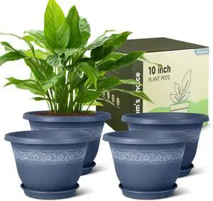10 Inch Plant Pots with Drainage Hole - Lightweight Flower Pots for Herbs and Flowers - Home Decor Plastic Planters for Indoor Outdoor Plants- Pack of 4 (Blue, 10 inch) 10 Inch Plant Pots with Drainage Hole - Lightweight Flower Pots for Herbs and Flowers - Home Decor Plastic Planters for Indoor Outdoor Plants- Pack of 4 (Blue, 10 inch)