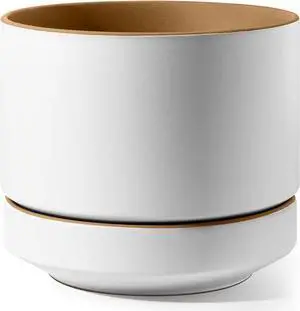 LE TAUCI 12 Inch Pot for Plants with Saucer, Ceramic Indoor Planter Pot with Drainage Hole, Mesh Pad Included, Matte Glazed Outside, Modern for Home and Office, Alpine White & Ochre LE TAUCI 12 Inch Pot for Plants with Saucer, Ceramic Indoor Planter Pot with Drainage Hole, Mesh Pad Included, Matte Glazed Outside, Modern for Home and Office, Alpine White & Ochre