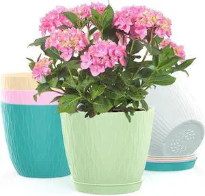 6 inch Flower Pots for Plants with Drainage Holes and Saucer, 5 Pack Plastic Plant Pots Indoor Planters for Outdoor Plants Small Garden House Home Decor, Nursery Pots for Succulent Colorful 6 inch Flower Pots for Plants with Drainage Holes and Saucer, 5 Pack Plastic Plant Pots Indoor Planters for Outdoor Plants Small Garden House Home Decor, Nursery Pots for Succulent Colorful