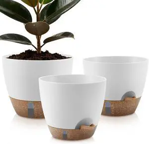 QRRICA Self-Watering Plant Pots with Water Level Indicator, Drainage Holes & Saucers 12/10/9 Inch Large Plastic Planter Set for Indoor & Outdoor Plants (White) QRRICA Self-Watering Plant Pots with Water Level Indicator, Drainage Holes & Saucers 12/10/9 Inch Large Plastic Planter Set for Indoor & Outdoor Plants (White)